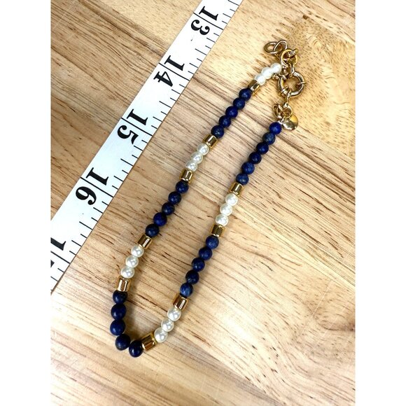 J.Crew Pearl & Lapis Blue Stone Anklet With Gold Accents Adjustable Length - Picture 2 of 11